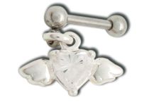 Barbell Acier Spécial Tragus pendant Winged Heart white crystal | Itc