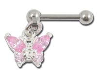 Barbell Acier Spécial Tragus pendant Butterfly Cristal Rose | Itc