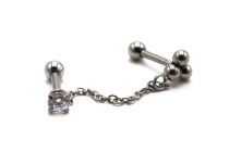 Steel Barbell Special Tragus 3 balls with Chain and Strass | Itc