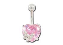 Fancy Pink Heart Steel Banana with Strass Butterfly | Itc