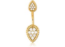 Banana Navel Surgical Steel Gold Double Water Drop Strass Pattern | Itc