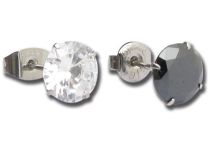 Pair of Steel Chips with Round Black Crystal | Itc