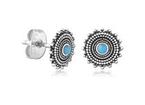 Pair of Round Steel Pearl Earrings Blue | Itc