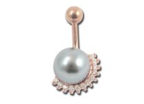 Navel Banana Steel Gold Pink Synthetic Pearl with Strass | Itc