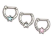 Ring Septum Steel Hinge motif Star Crystal White |Itc