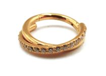 Hinge Ring Titanium PVD Gold Sterile Pattern Twist Strass White | Itc