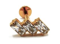 Labret Titanium PVD Gold Internal Sterile pattern Rectangle Strass White | Itc