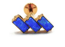 Labret Titanium PVD Gold Internal Sterile Pattern Rectangle 3 Strass Blue | Itc