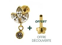 Labret Titanium PVD Gold Internal Sterile pattern Marquise 3 Strass with pendant |