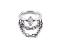Titanium Hinge Ring with Rhinestone Marquise motif and Chain Pendant |