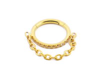 Titanium PVD Gold Hinge Ring with Strass and Chain Pendant | Itc