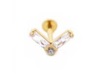 Labret Titanium PVD Gold Internal Sterile Double Rectangle Rhinestone White | I