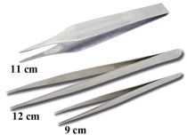 Stainless steel tweezers, pointed, notched, 11 cm long