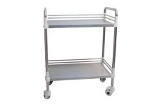 Stainless steel pedestal table on castors, 2 trays | Itc