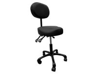 Black adjustable stool with backrest and aluminum base