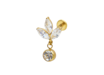 Labret Titanium PVD Gold Internal Sterile pattern Marquise 3 Strass with pendant |