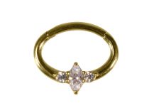 Anneau Acier Doré Charnière Septum Strass Blanc | Itc