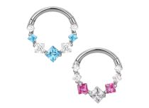 Steel hinge ring septum 1.2X8 white rhinestone.