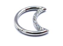 Steel Hinge Ring Crescent Moon Strass | Itc