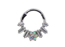 Flower motif steel hinge ring white iridescent | Itc