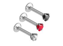 Labret Acier Interne Cristal Coeur Griffé Coloré 3 mm | Itc