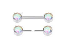 Bijou téton titane ASTM-F136 threadless double strass blanc irisé