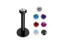 Internal Steel Labret Black with Colored Crystal Ball 2 mm | Itc