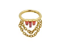 anneau titane gold strass rouge et chaîne