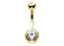 Banana Navel Steel Gold Fine Double Crystal White | Itc
