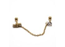 Barbell Steel PVD Gold Special Tragus motif with Strass and Chain | Itc