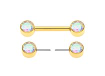 Bijou téton titane PVD Gold threadless double strass irisés