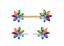 Barbell téton titane doré 1,6x16 mm fleur multicolore