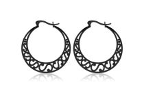 Pair of Black Mandala Creoles for Tunnel | Itc