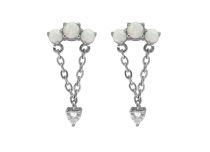 Pair of white iridescent opal triple beads earrings and pendant | Itc