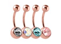 Navel Banana Pink Gold Steel with Colored Faceted Crystal | Itc