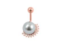 Navel Banana Steel Gold Pink Synthetic Pearl with Strass | Itc