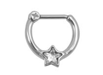 Ring Septum Steel Hinge motif Star Crystal White |Itc