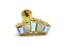 Labret Titanium PVD Gold Internal Sterile Blue Iridescent Strass Crown Pattern | Itc