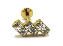 Labret Titanium PVD Gold Internal Sterile pattern Rectangle Strass White | Itc