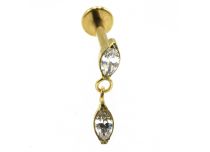 Labret Titanium PVD Gold Internal Sterile Oval White Strass Pendant | Itc