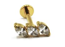 Labret Titanium PVD Gold Internal Thread Sterile pattern Marquise 3 Strass Diagonal