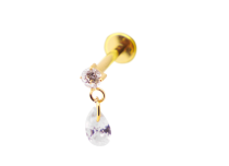 Labret Titanium PVD Gold Internal Sterile Strass pattern and teardrop pendant | Itc