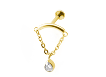 Sterile internal Titanium PVD GOLD labret with curved rhinestone chain bar.