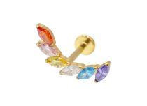 Labret Titanium PVD Gold Internal Sterile marquise pattern rhinestones Multicolore| Itc