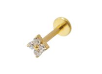 Labret Titanium PVD Gold Internal Sterile flower pattern 4 rhinestones BL| Itc