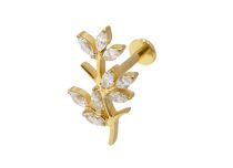 Labret Titanium PVD Gold Internal Sterile pattern branch rhinestones BL| Itc
