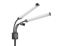 LED lamp on two-arm stand with smartphone holder