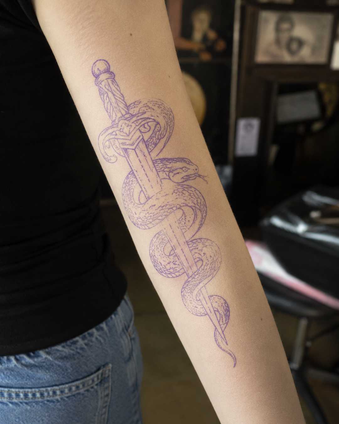 Tattoo stencil placed on the skin